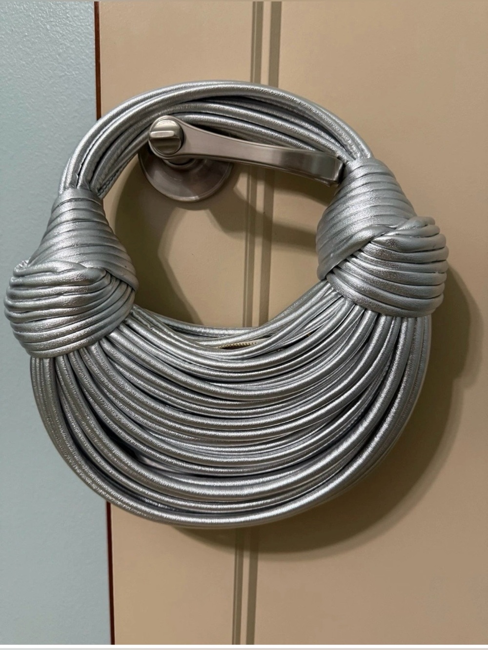 Tiffany & Fred Silver Knotted Crescent Top Handle Bag Gold Hardware Silver